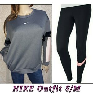 Nike Sweatshirt Leggings Gray Pink Black Outfit M